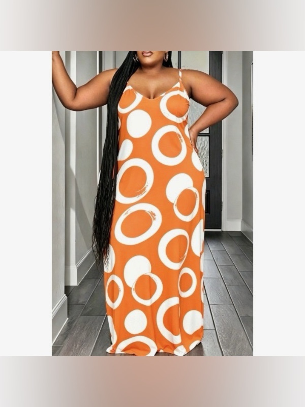 Plus Size Orange Circle Print Slip Dress